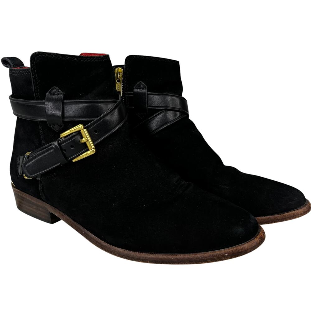 Coach Leoda Ankle Boots Black 7.5 Nubuck Gold - Picture 1 of 14